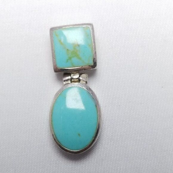 Vintage Sterling Silver Blue Turquoise Inlaid Stone Slide Pendant, Minimal - Picture 7 of 7